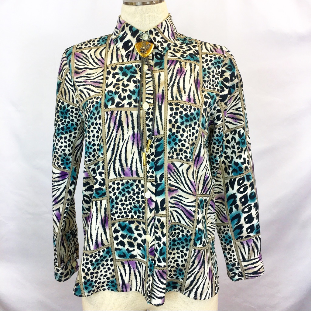 Vintage Animal Print Button Down Shirt 6p